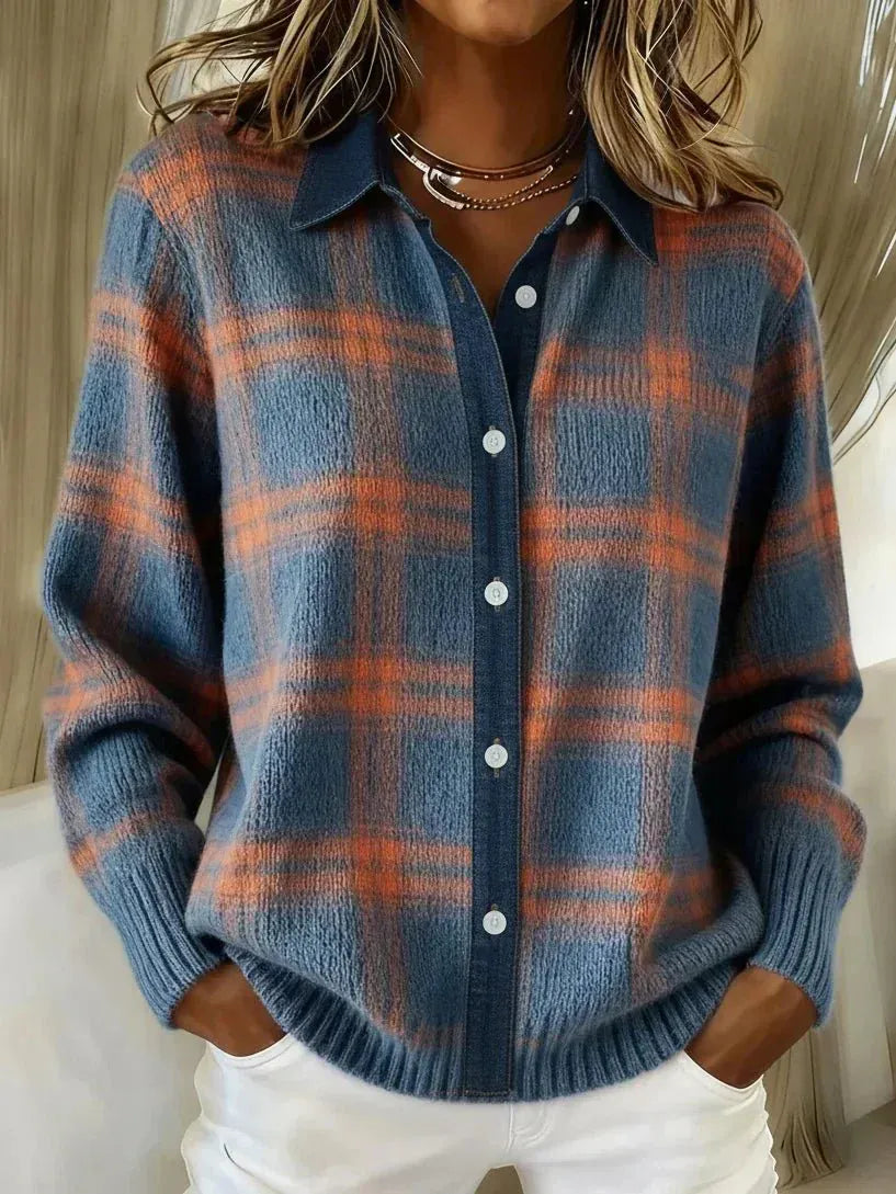 Valeria Montes S / Azul y naranja Amanda| Cardigan Largo Elegante
