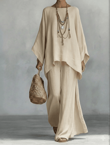 Valeria Montes S / Beige Conjunto Fluido Elegante Mujer