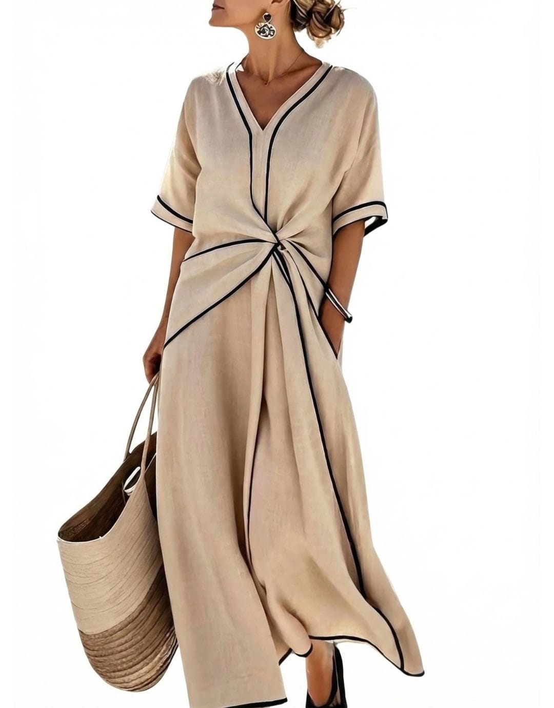 Valeria Montes S / Beige Isabela™ | Vestido Elegante Beige con Nudo Anudado