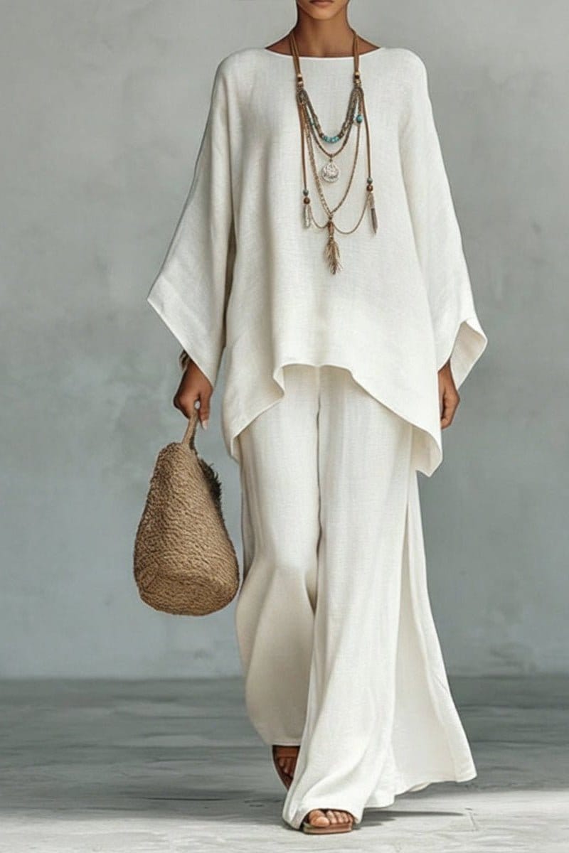 Valeria Montes S / Blanco Conjunto Fluido Elegante Mujer