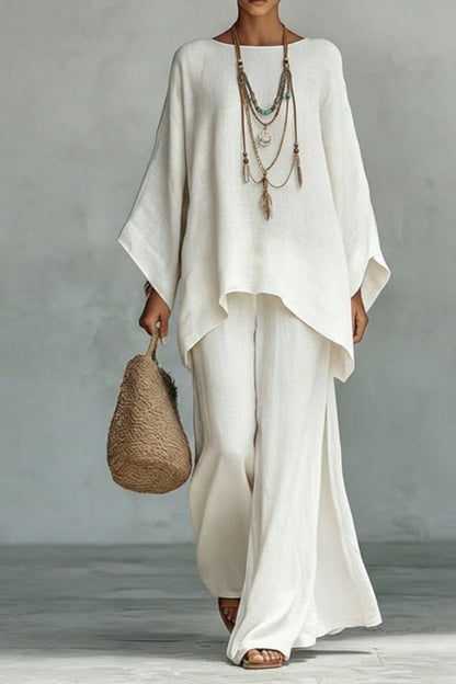 Valeria Montes S / Blanco Conjunto Fluido Elegante Mujer