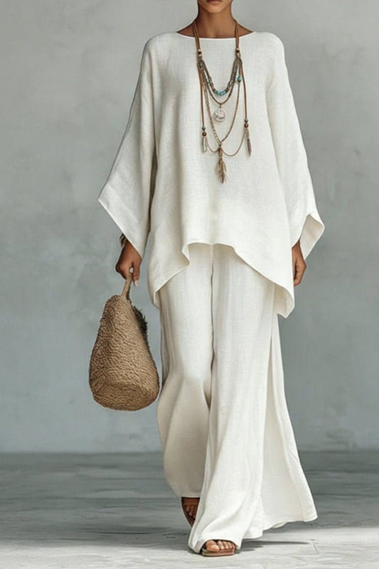 Valeria Montes S / Blanco Conjunto Fluido Elegante Mujer