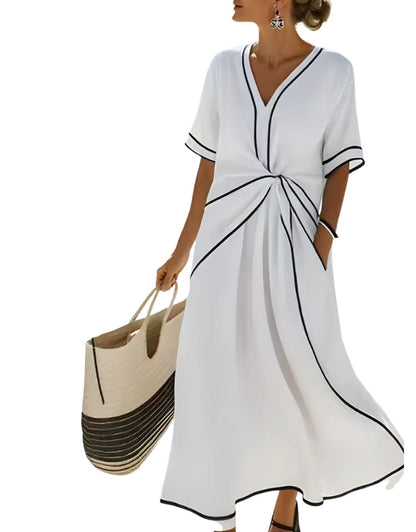 Valeria Montes S / Blanco Isabela™ | Vestido Elegante Beige con Nudo Anudado