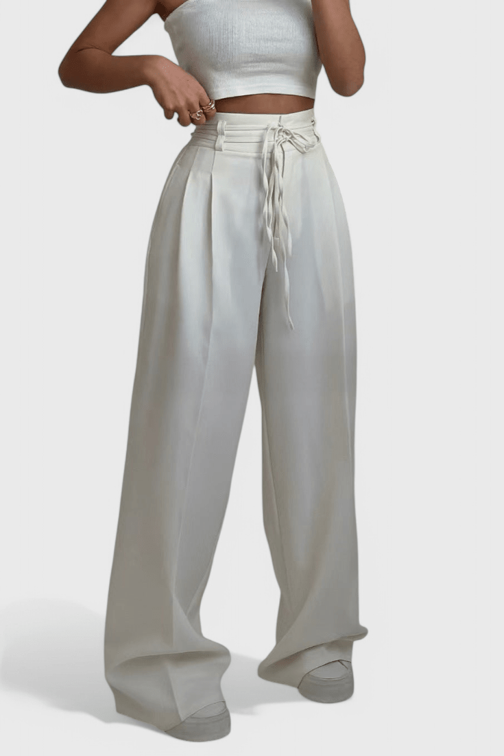 Valeria Montes S / Blanco Sophie | Pantalones de pierna ancha con cordones