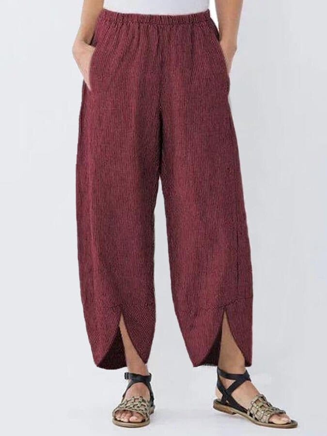 Valeria Montes S / Burdeos Pantalón Casual de Algodón para Mujer