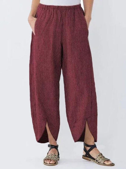Valeria Montes S / Burdeos Pantalón Casual de Algodón para Mujer
