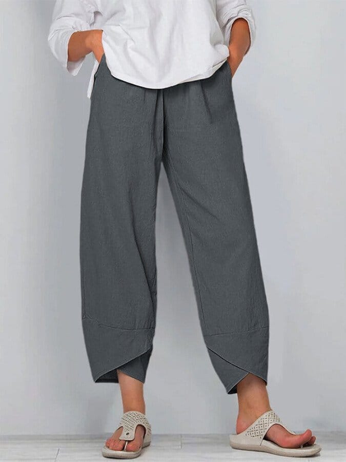 Valeria Montes S / Gris Pantalón Holgado de Lino y Algodón