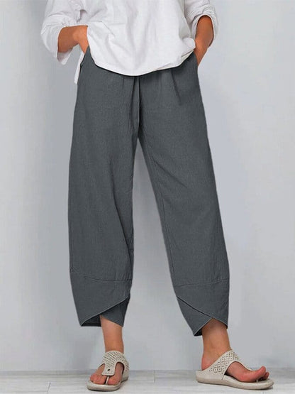 Valeria Montes S / Gris Pantalón Holgado de Lino y Algodón