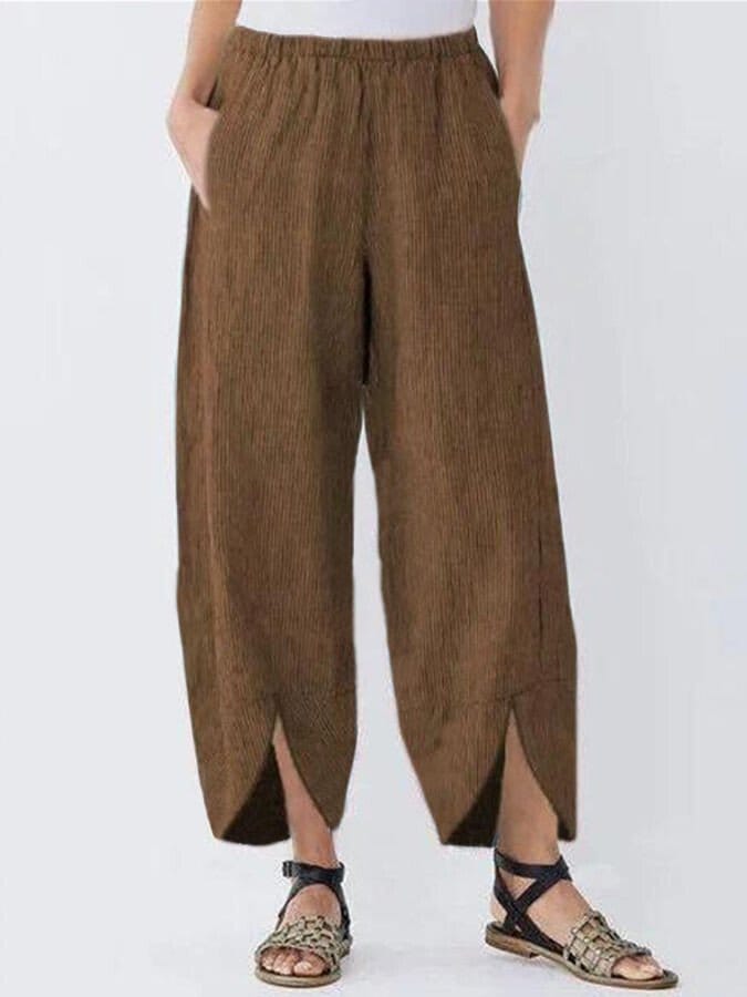 Valeria Montes S / Marrón Pantalón Casual de Algodón para Mujer