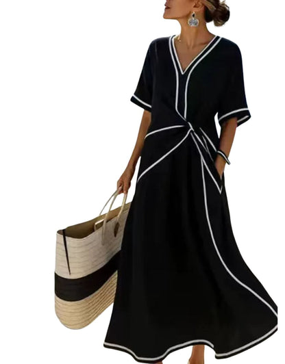 Valeria Montes S / Negro Isabela™ | Vestido Elegante Beige con Nudo Anudado