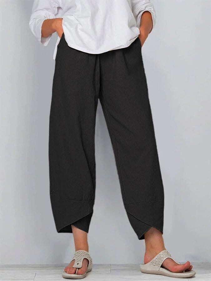 Valeria Montes S / Negro Pantalón Holgado de Lino y Algodón