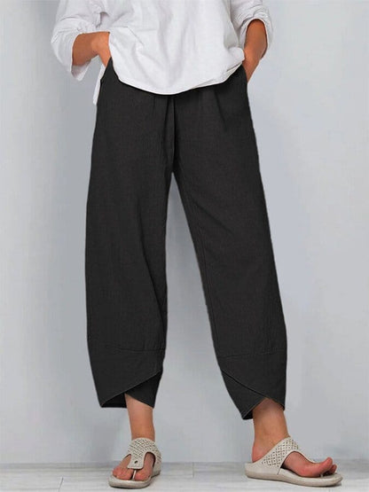 Valeria Montes S / Negro Pantalón Holgado de Lino y Algodón
