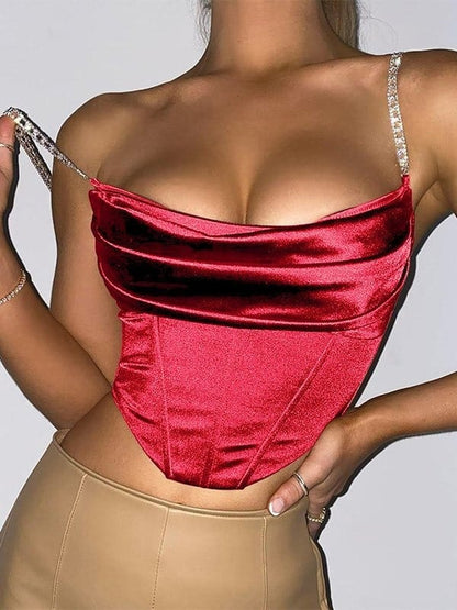 Valeria Montes S / Rojo Alessandra™ | Corsé de satén con cadena de diamantes