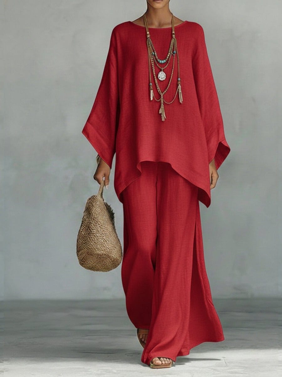 Valeria Montes S / Rojo Conjunto Fluido Elegante Mujer