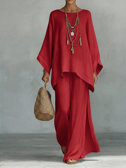 Valeria Montes S / Rojo Conjunto Fluido Elegante Mujer