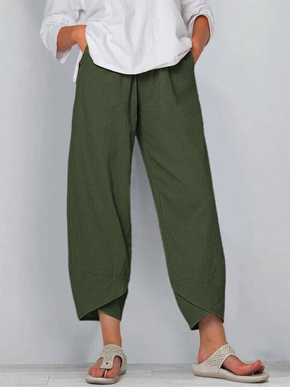 Valeria Montes S / Verde Pantalón Holgado de Lino y Algodón