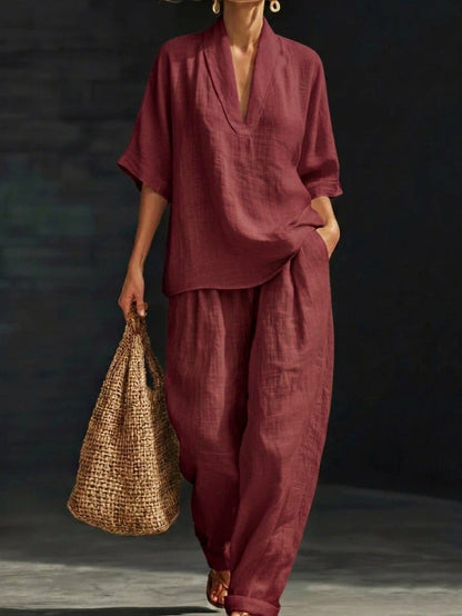Valeria Montes S / Vino Conjunto Minimalista de Lino Mujer