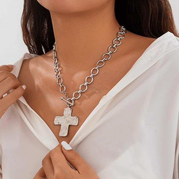 Valeria Montes Sin perla / Plata Collar con Hebilla en forma de Cruz
