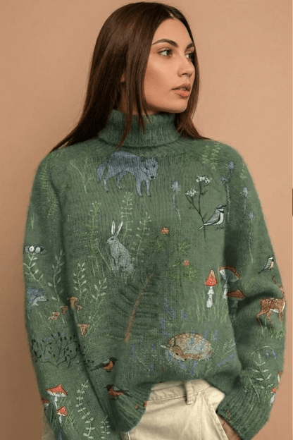 Valeria Montes Sweaters Verde / S SUÉTER DE CUELLO ALTO CALIDO Y ELEGANTE