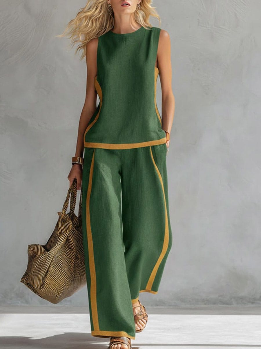 Valeria Montes Verde / S Conjunto Casual de Lino y Algodón