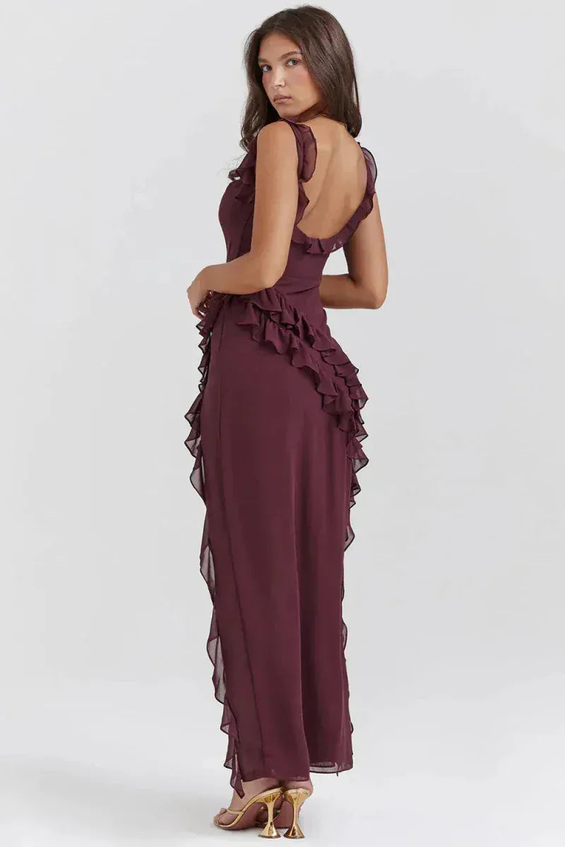 Valeria Montes Vestido de Noche Elegante con Volantes