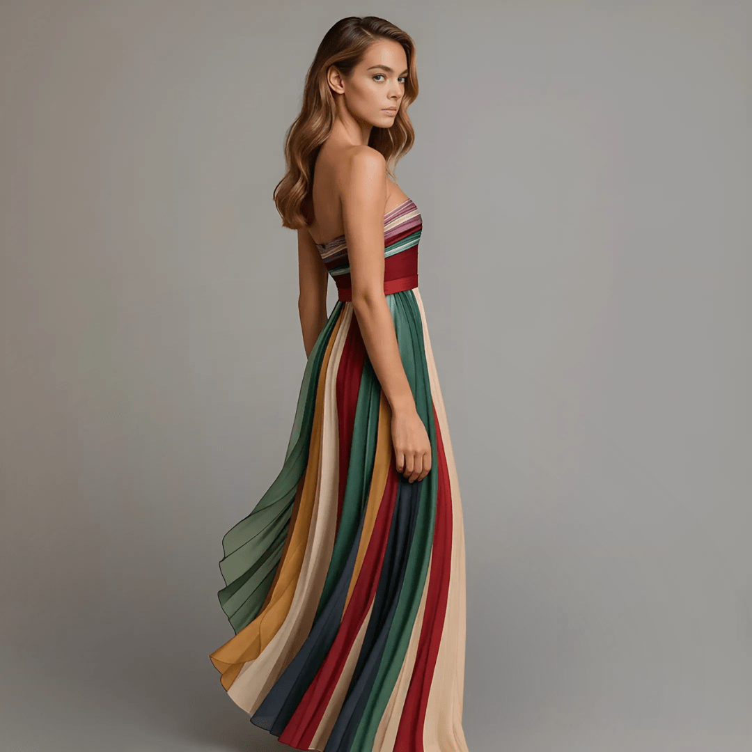 Valeria Montes Vestido Largo Colorido Sin Mangas