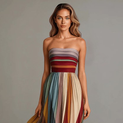 Valeria Montes Vestido Largo Colorido Sin Mangas