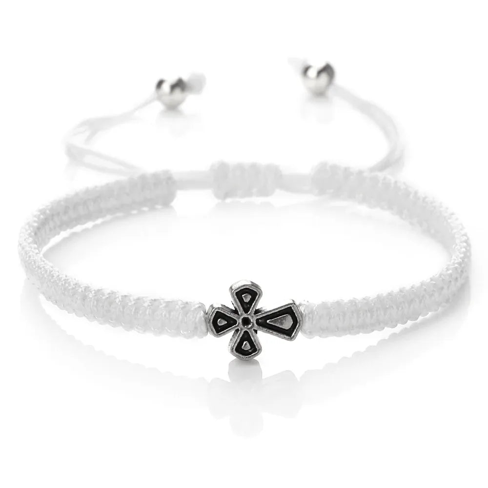 Valeria Montes white rope Pulsera de la suerte trenzada de la cruz de Jesús para hombres y mujeres, cuerda de nailon roja y azul, nudos ajustables hechos a mano, encanto, joyería de Yoga, regalos de moda