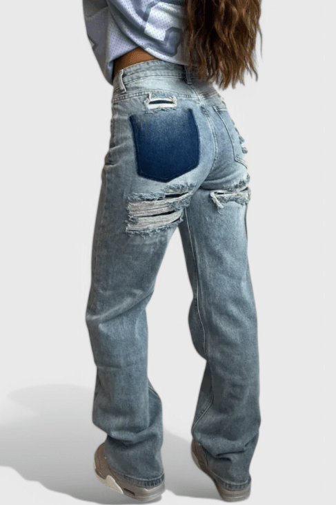 Valeria Montes XS / Azul claro Roxy | Jeans Vintage Desgastados de Cintura Alta