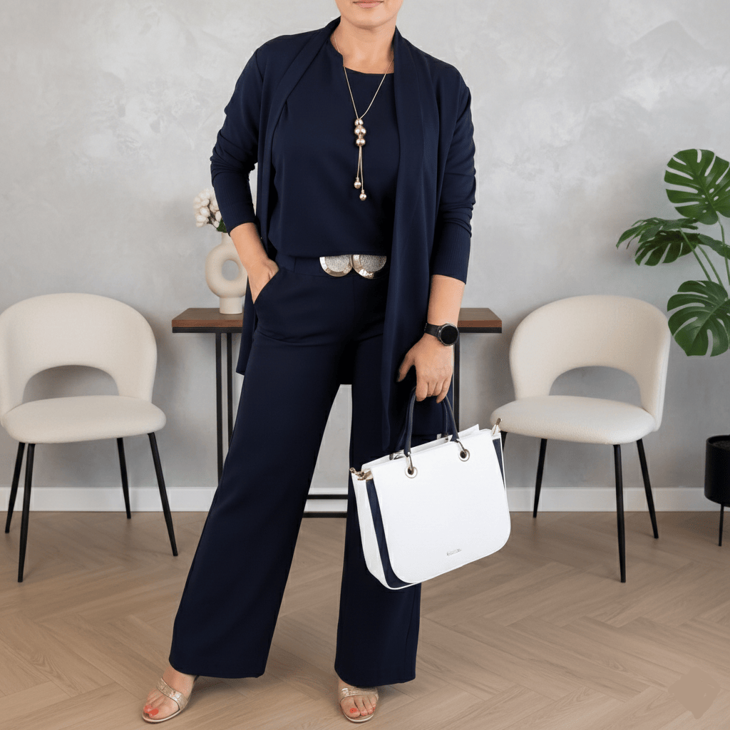 Valeria Montes XS / Azul Daniela™ | Conjunto de 3 Piezas con Cárdigan Largo