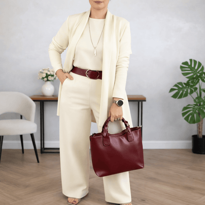Valeria Montes XS / Beige Daniela™ | Conjunto de 3 Piezas con Cárdigan Largo
