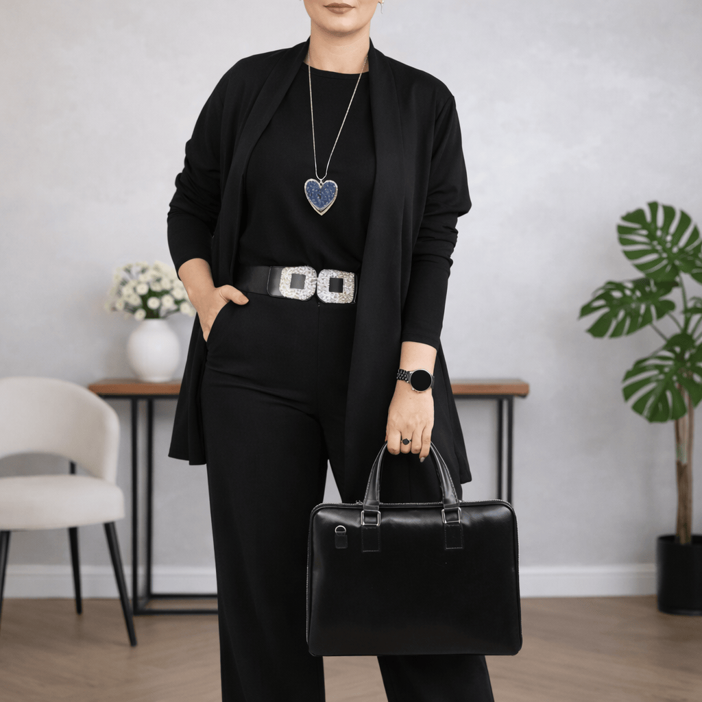 Valeria Montes XS / Negro Daniela™ | Conjunto de 3 Piezas con Cárdigan Largo