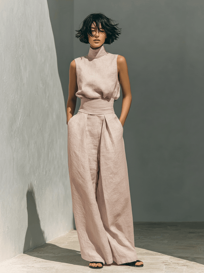 Valeria Montes XS / Rosa claro Conjunto Minimalista de Lino y Algodón