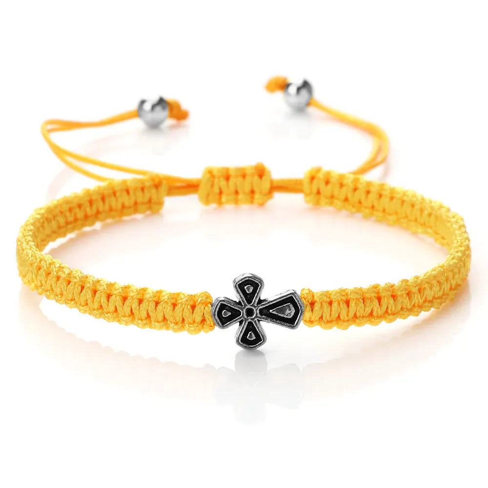 Valeria Montes yelliow rope Pulsera de la suerte trenzada de la cruz de Jesús para hombres y mujeres, cuerda de nailon roja y azul, nudos ajustables hechos a mano, encanto, joyería de Yoga, regalos de moda